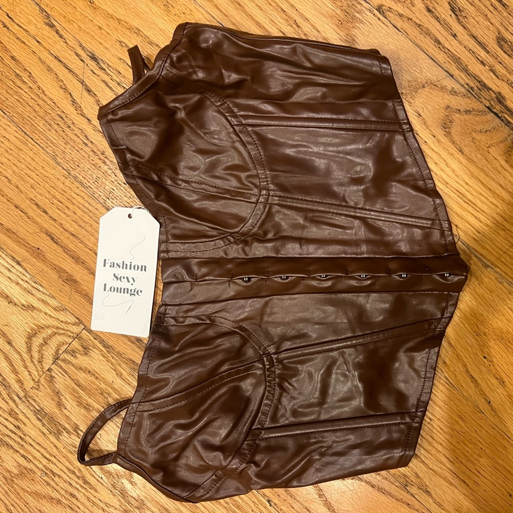 Chocolate Faux Leather Top